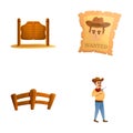 Wild west icons set cartoon vector. American old west