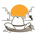 Wild West illustration with cowboy western hat on American desert Royalty Free Stock Photo