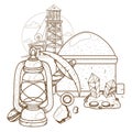 Wild west illustrations for coloring mining. Old mine. Mining equipment Royalty Free Stock Photo