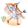 Wild west indian american girl dancing. Western native woman in costume vector illustration. Young female performing