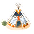 Wild west indian american wigwam with traditional elements. Western native tepee with colorful pattern vector Royalty Free Stock Photo