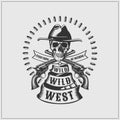Wild West label. Skull, bullets and guns.