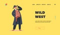 Wild West Landing Page Template. Little Funny Boy in Sheriff Costume with Star Badge and Hat Play Cowboy Game Royalty Free Stock Photo