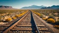 Wild west landscape with locomotive rails Royalty Free Stock Photo