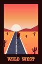 wild west lettering in poster with road in desert scene