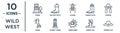 wild.west linear icon set. includes thin line tower, scarab, cowgirl, cowboy tower, desert hat, cowboy hat, horse icons for report