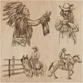 Wild West and Native Americans - An hand drawn vector pack. Line Royalty Free Stock Photo