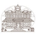 Wild West outline drawing for coloring. Police station. Sheriff