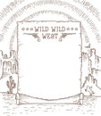 Wild West paper for text. Vector cowboy western hand drawn doodle background with American canyon desert and cactuses