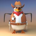 WIld west penguin cowboy sheriff is quick on the draw in any gun duel, 3d illustration