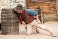 Wild west performance of sheriff shot in leg in Tombstone Arizona Royalty Free Stock Photo