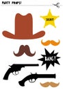 Wild West Photo Booth Vector Props Set. DIY. Cowboy Party.