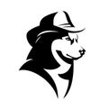 Wild west ranch dog wearing cowboy hat black vector head portrait