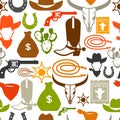 Wild west seamless pattern with cowboy objects and Royalty Free Stock Photo