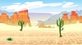 Wild west seamless pattern with mountains and cacti. Retro western background for games, ui, posters etc. Vector wild west