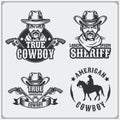 Wild west. Set of sheriff and cowboy vintage emblems, labels, badges and design elements.