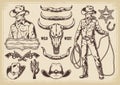 Wild west set stickers monochrome Royalty Free Stock Photo