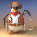 Wild west sheriff cowboy penguin is about to arrest a villain with his handcuffs drawn, 3d illustration Royalty Free Stock Photo