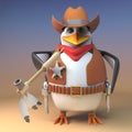 Wild West sheriff penguin cowboy smokes the peacepipe as a sign of goodwill, 3d illustration