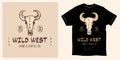 Wild west skull vintage logo t-shirt print design