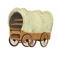 Wild west style wood covered wagon digital illustration. Hand drawn western in white background