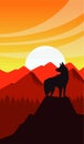 wild west sunset scene with dog mascot silhouette