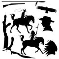 Wild west theme black vector silhouette set Royalty Free Stock Photo