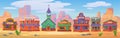Wild west town background illustration with a row of buildings for western game Royalty Free Stock Photo