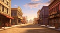 Wild west town street with old cowboy saloon building. hotel house in row near road. generative ai Royalty Free Stock Photo