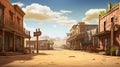 Wild west town street with old cowboy saloon building. hotel house in row near road. generative ai Royalty Free Stock Photo