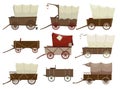 Wild west wagons cartoon set. Old western carriage icons isolated on white background Royalty Free Stock Photo