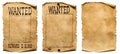 Wild west wanted posters set isolated on white Royalty Free Stock Photo