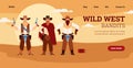 Wild West web banner with cowboys or western bandits flat vector illustration.