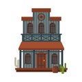 Wild West Wooden Building, Architectural Construction of Western Town Vector Illustration Royalty Free Stock Photo