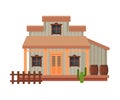 Wild West Wooden House Building, Architectural Construction of Western Town Vector Illustration Royalty Free Stock Photo