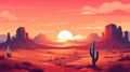 Wild Western Texas desert sunset with mountains and cactus. Generative AI Royalty Free Stock Photo