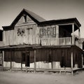 Wild wild west ghost town old saloon wooden building front view