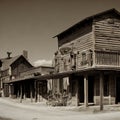 Wild wild west ghost town old saloon wooden building ominous look