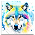 Wolf Head Double Exposure watercolors art