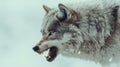 Wild wolf exhibits aggression in snowy landscape during winter Royalty Free Stock Photo