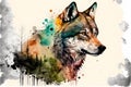 Wolf head Watercolor paint. Generative AI Royalty Free Stock Photo