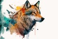 Wolf head Watercolor paint. Generative AI Royalty Free Stock Photo