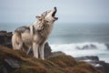 A wild wolf howling