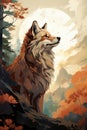 Wild wolf in outdoor nature illustration, a stunning portrayal of untamed wilderness and natural grace