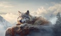 Wild wolfs in nature wilderness. Created with Generative AI technology. Royalty Free Stock Photo