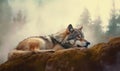 Wild wolfs in nature wilderness. Created with Generative Al technology. Royalty Free Stock Photo