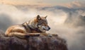 Wild wolfs in nature wilderness. Created with Generative Al technology. Royalty Free Stock Photo