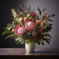Wild Wonder: A Bold Bouquet of Protea, Thistles, and Aspidistra Leaves