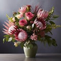 Wild Wonder: A Bold Bouquet of Protea, Thistles, and Aspidistra Leaves