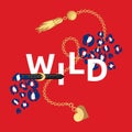 Wild and young t-shirt fashion print with big belt and buckle on red background. Leopard spots for tshirt and apparel